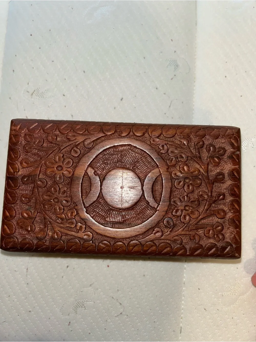 Wooden Triple Moon Death Tarot Keepsake Box with Decorative Tarot Panels - Brown